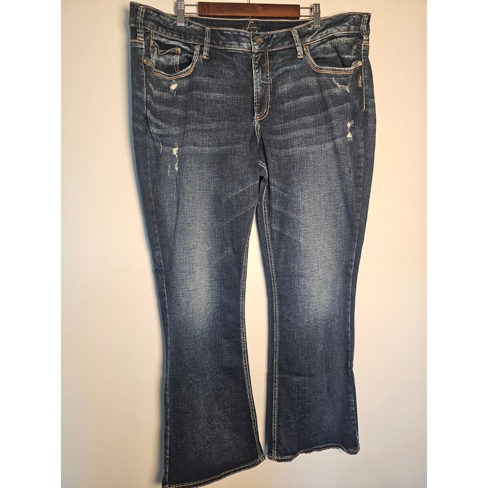 Western Silver Jeans Co Suki Bootcut Jeans Womens 22 Plus Dark Wash Distressed
